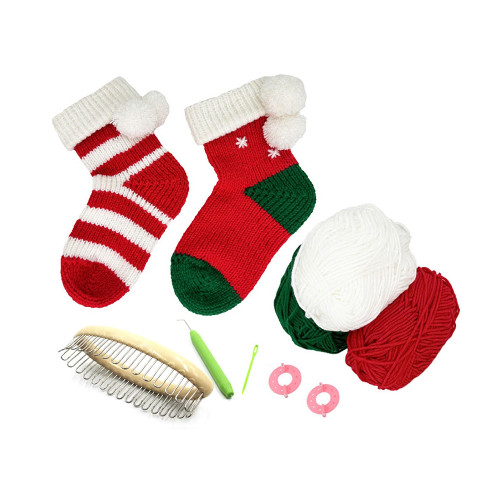 GMBYLBY Kits Round Sock Knitting Tool for Weaving Christmas Stocking Hat Scarf with Knitting Yarn/Crochet Hook/Needle Christmas Stocking Kits for Kids Beginners