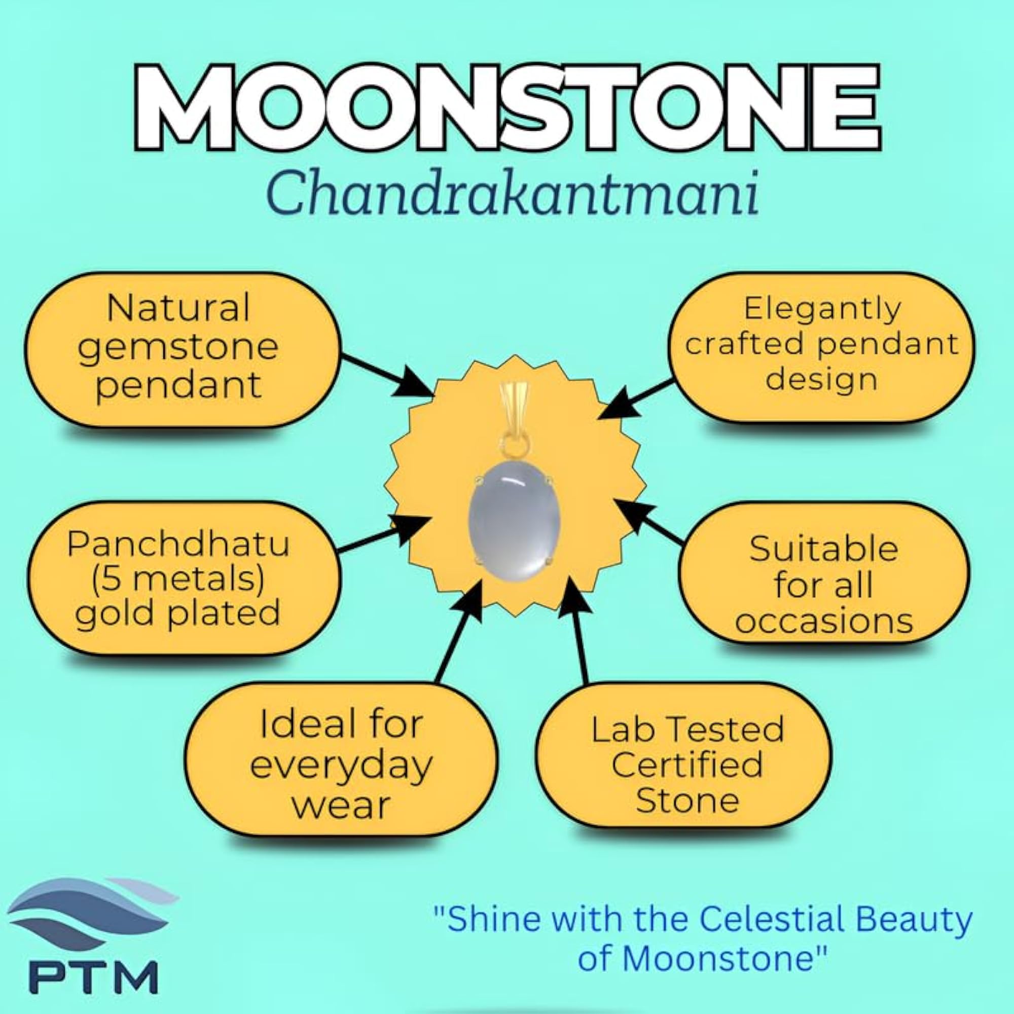 Women's Natural Moonstone 22K Gold Plated Pendant, Astrological Gemstone