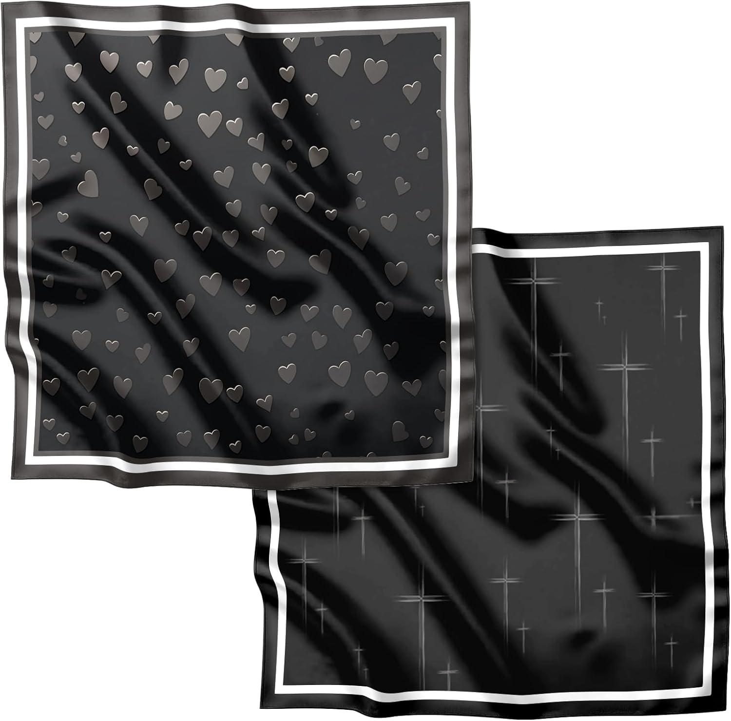 2PCS Scarf Silk Feeling Satin Head Hair Wrap Lightweight Large Square Fashion Cute Aesthetic 27.5 Inches for Women