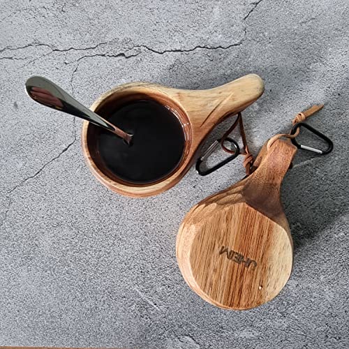 Uheim Premium Wood Mug Cup Portable Outdoor Camping Drinking Natural Wood Cup Traditional Lightweight Wooden Cup With Carabiner & Lanyard For Camping, Bushcraft. (B Type) #TOP7