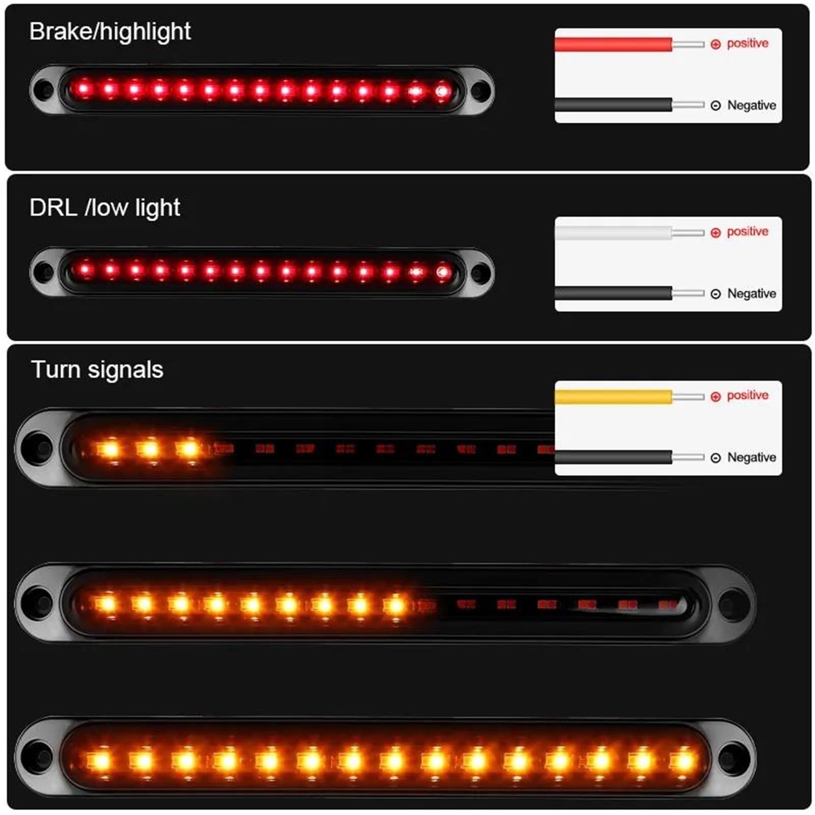 FRENO TRASERA LED Luz Señal Giro Trasera Remolque 12/24V Luz LED Freno Choques Trasero Luces Circulación Diurna DRL 3 1 Ultradelgadas Para Camión Tractor(4pcs Brake Taillight)