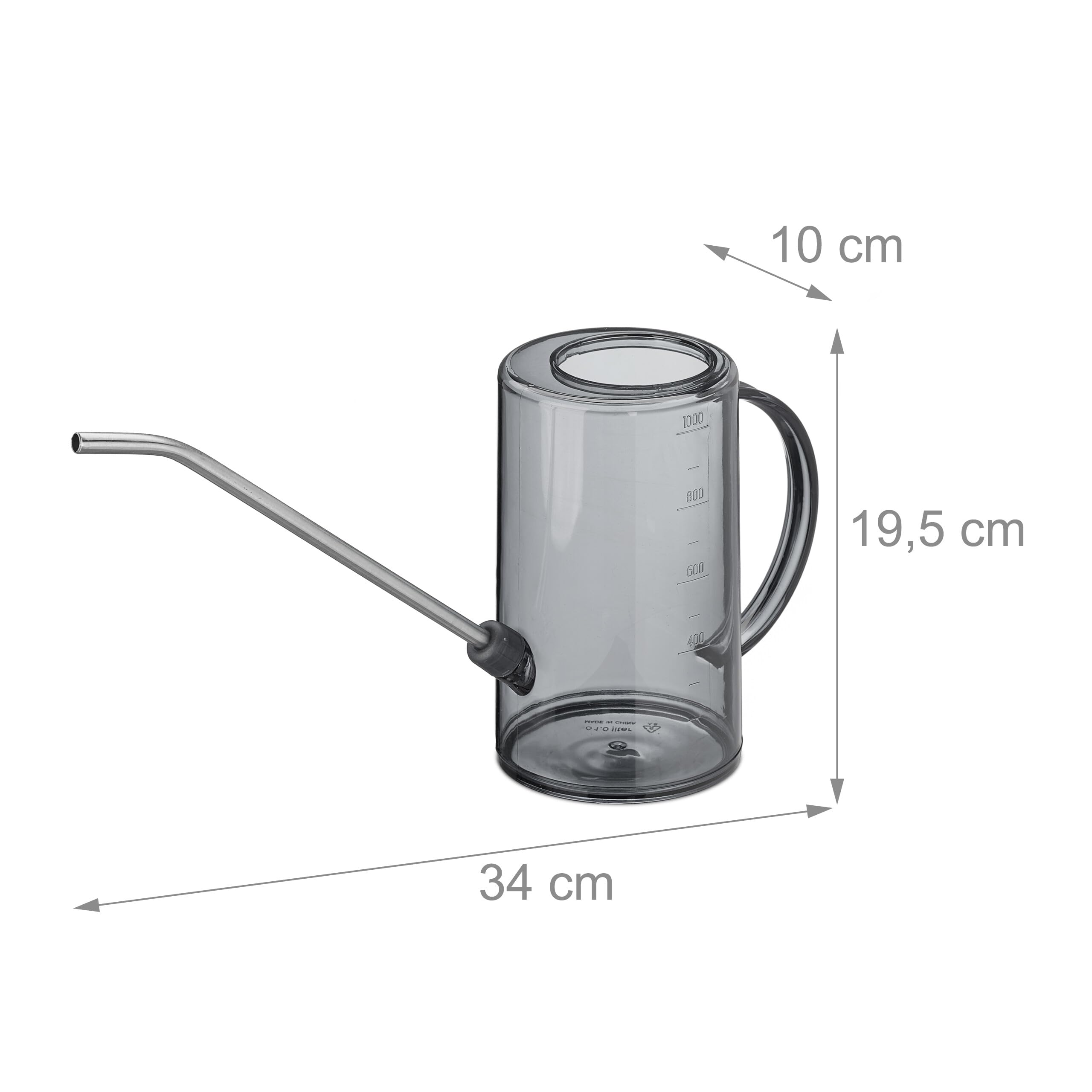 Relaxdays Watering Can, 1 Litre Capacity, for Houseplants Plastic & Steel, Gardening Pot for Indoors Long Neck, Grey, 19.5 x 10 x 34 cm - Image 4