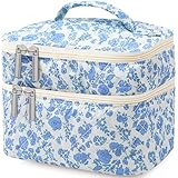 GEHORDEN Makeup Bag Coquette Makeup Bag,Double Layer Makeup Bag,Floral Makeup Bag With Compartments for Women,Travel Make Up Organizer Bag