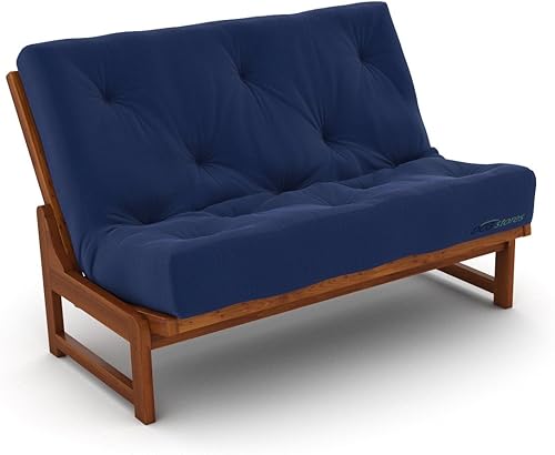 Miniatura 123 de Nirvana Futons Colchón de futón completo de 6 pulgadas, sarga azul marino, fabricado en Estados Unidos Azul marino (Navy Twill),Negro (Black