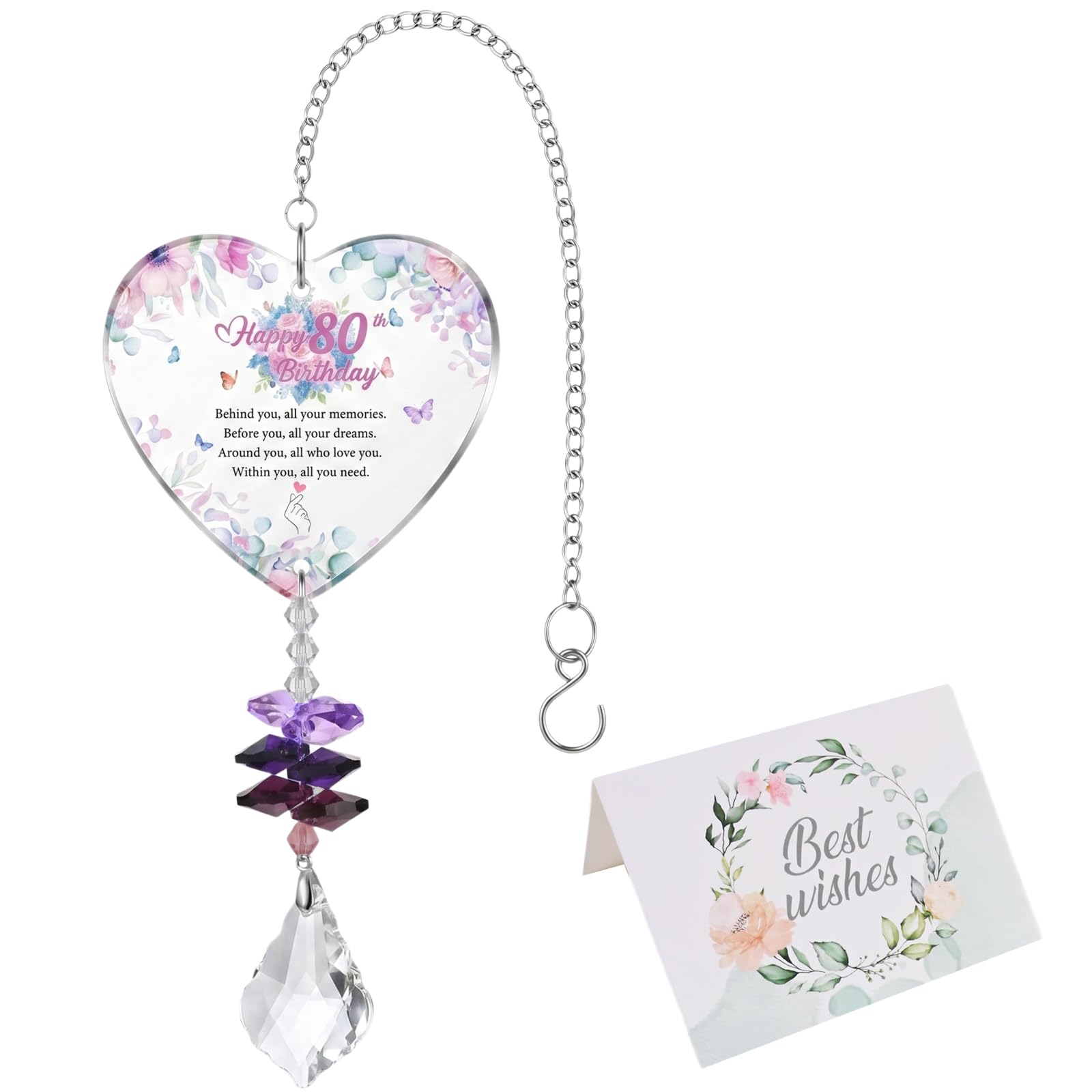 60th Birthday Gifts for Women, Crystal Suncatcher with Greeting Card, Birthday Gifts for Mum Auntie Grandma Wife Friends Teacher, Woman Keepsake Present (60th)