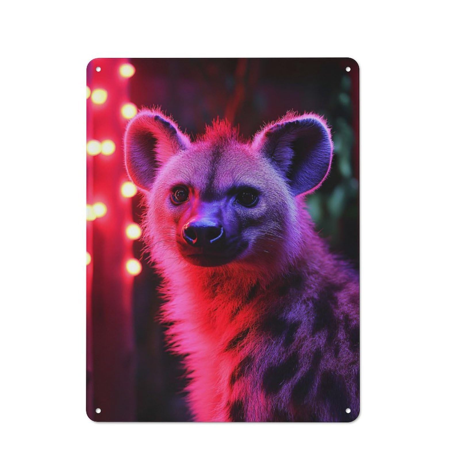 Junmoney Style-18 Hyena Portrait With Red And Blue Lighting Garage Metal Sign 40X30cm, Weathered Look Shed Wall Plaque For Garage, Workshop, Shed Or Utility Room