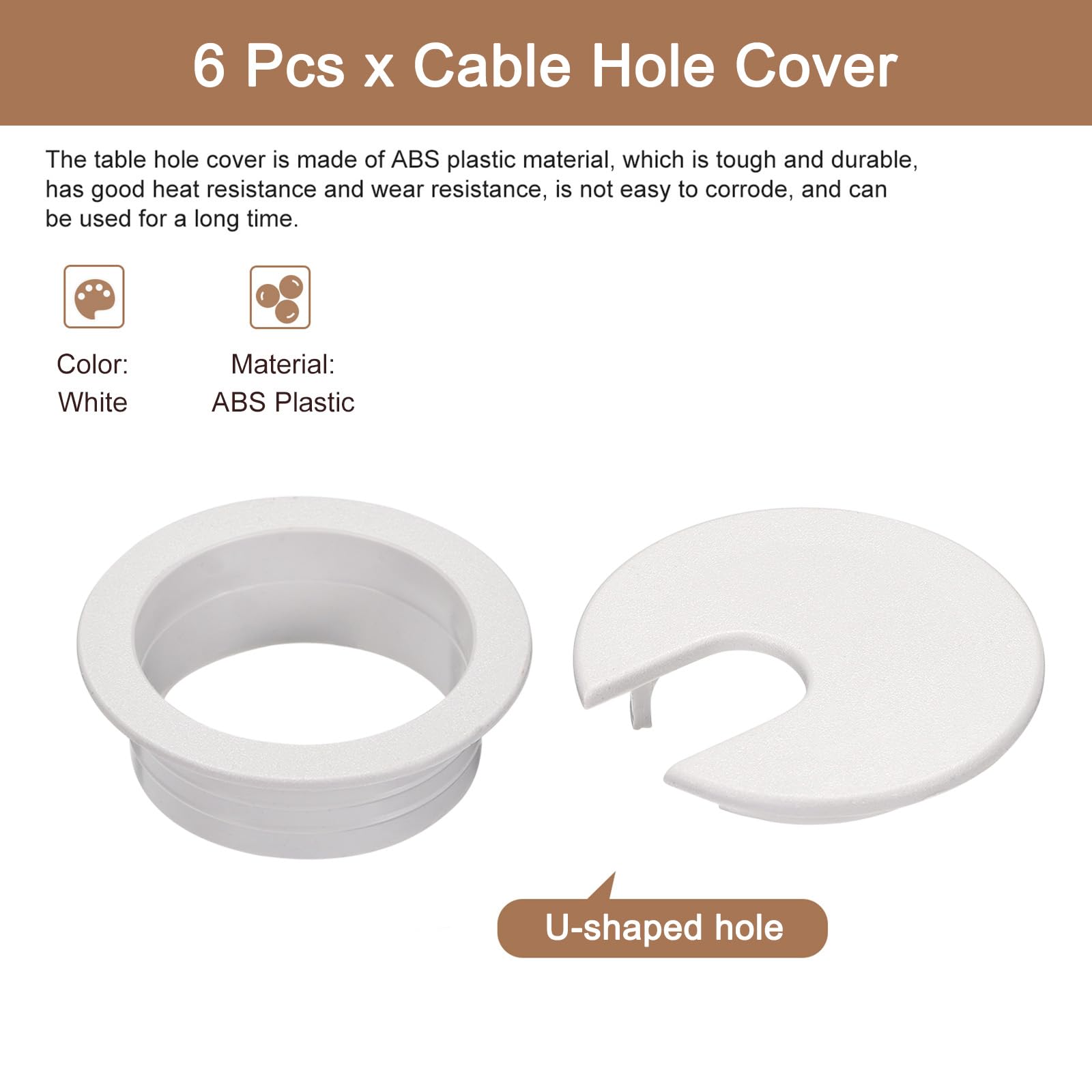 QUARKZMAN 6 Pezzi Copertura Foro Cavi, 1.38 Pollici/35mm Copertura Foro Passacavi in Abs per Scrivania da Ufficio, Organizzatore Cavi per Computer, Bianco