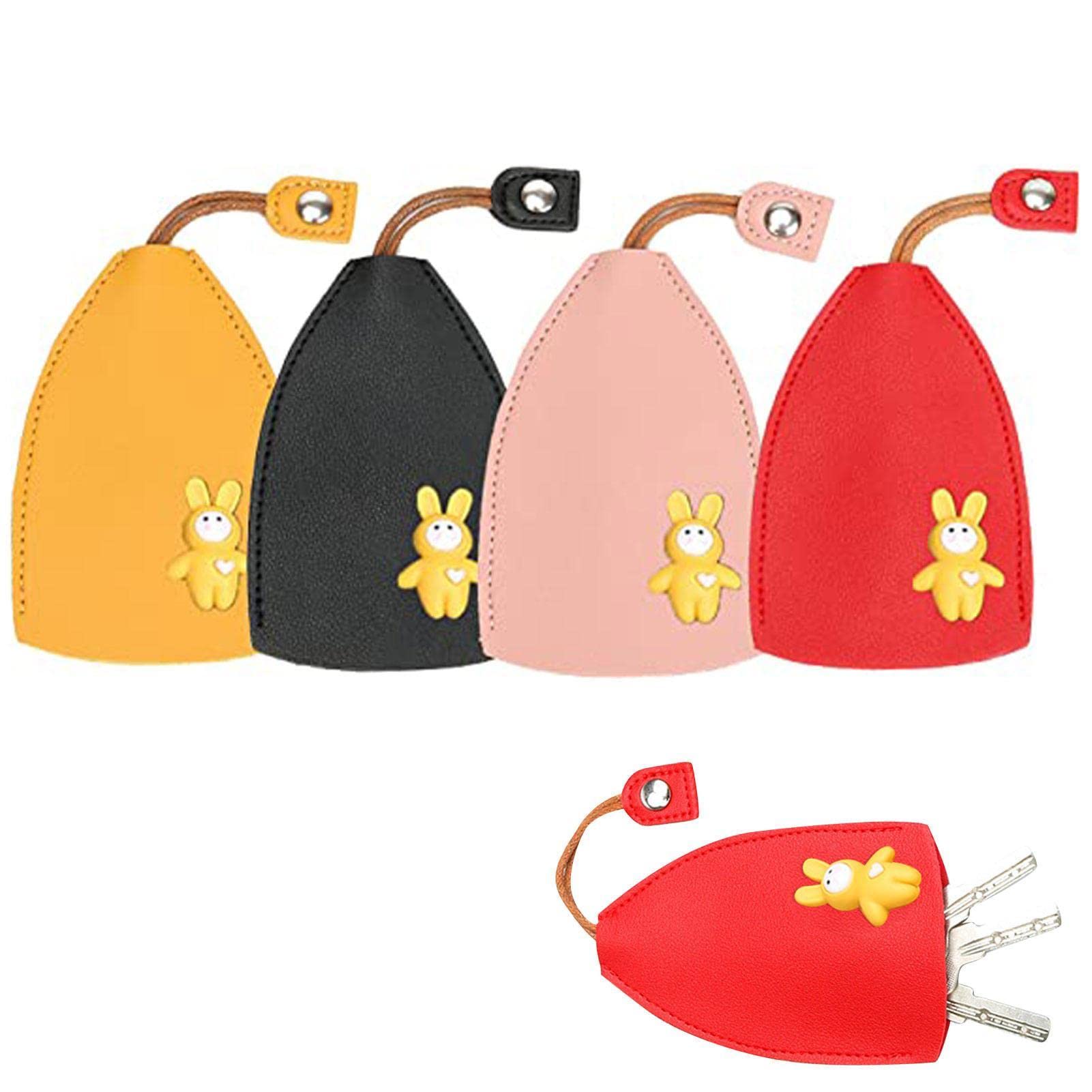 PomuromCreative Pull Out Key Sleeve, 4 Pack PU Leather Key Bag Wallets Housekeepers, Cartoon Car Key Holder Case for Men Women Unisex, Key Organizer Case Pouch for Holding 5-8 Keys, Not Easy to Slip
