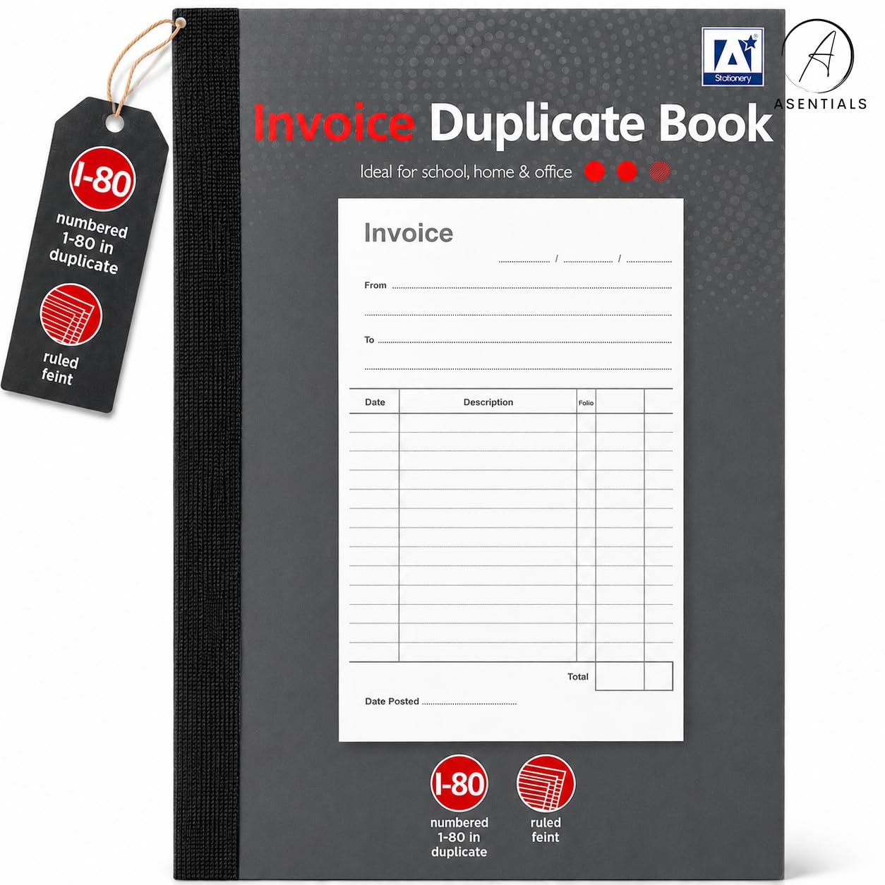 ASENTIALS 1-80 Pages Numbered Invoice Duplicate Book, 1 Pack Full A5 Size Invoice Duplicate Book for Business, Home, Office, Shop and Warehouse