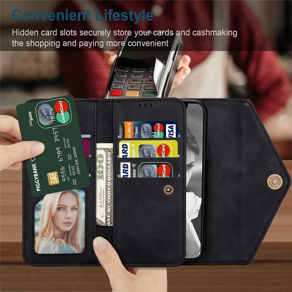 Étui à rabat magnétique iPhone 15 Plus bleu porte-cartes fille - 2