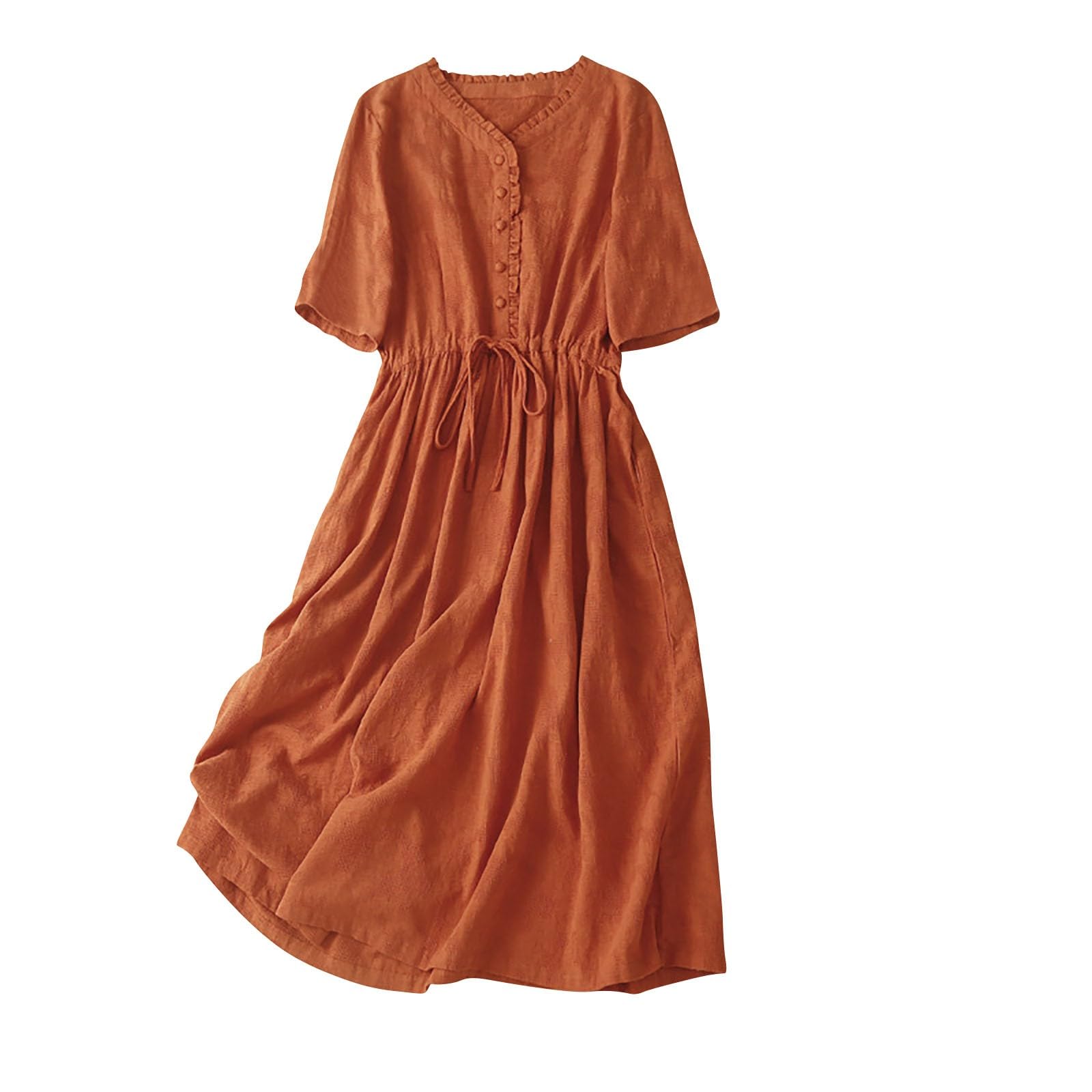 2026 Ample à col en V Manches Cinq Points pour Femme Unie Style littéraire Jupe décontractée Parfaite pour Les Sorties printanières et Estivales