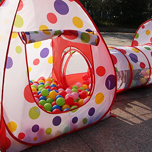 EocuSun Kids Play Tent,Ball Pit Tent with Crawl Tunnel for Boys, Girls, Babies, and Toddlers, with Zippered Storage Bag for Indoor and Outdoor Use(Red) - Thumbnail 3