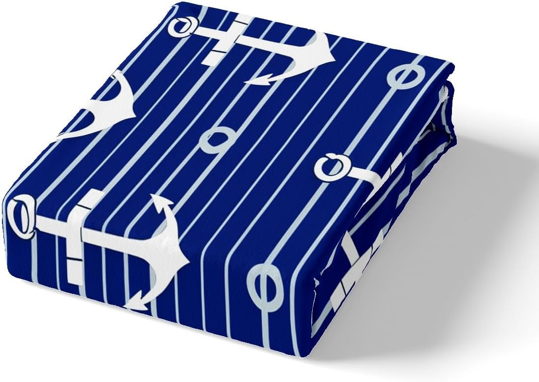 jejeloiu Nautical Anchor Duvet Cover Ocean Adventure Themed Bedding Set Toddler Size for Kids Boys Girls Teens Room Decor Summer Anchor Comforter Cover,No Comforter