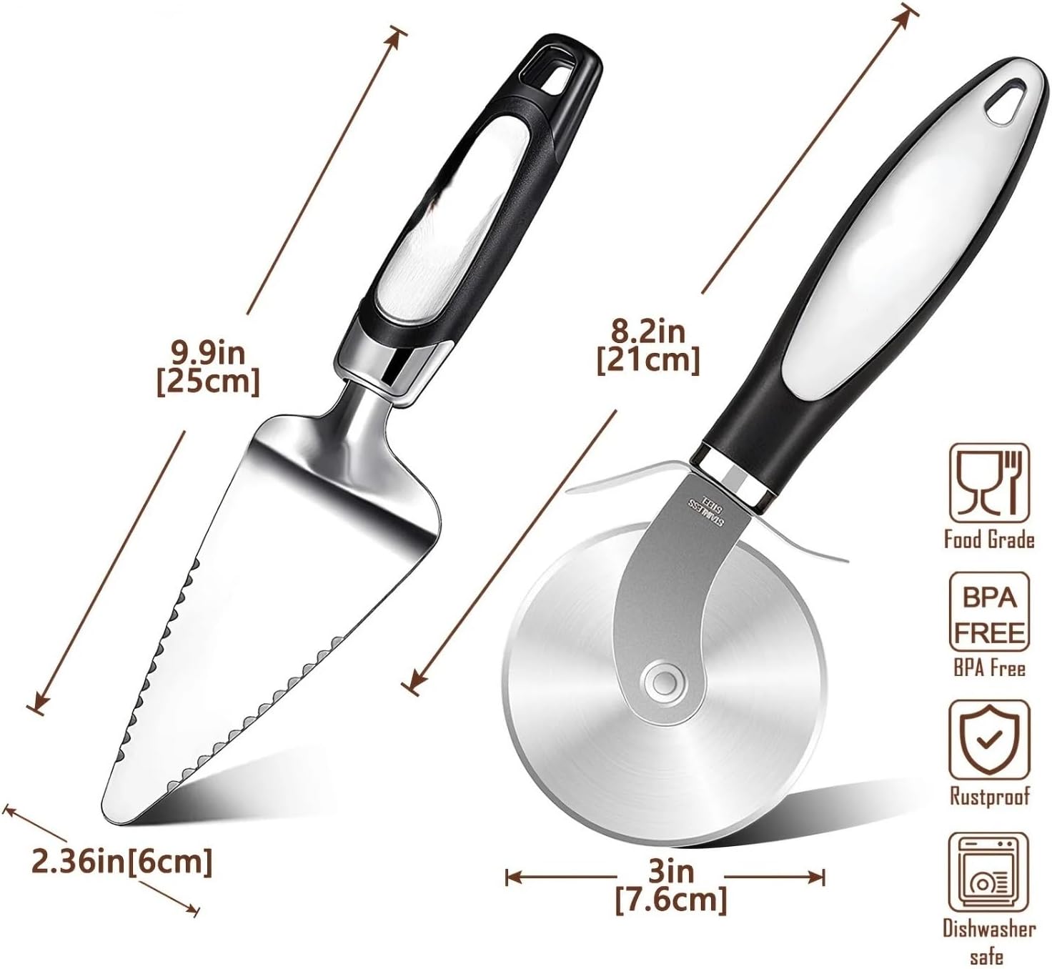 Fit for Set of 2 Stainless Steel Pizza Cutter Wheel and Serrated Spatula - Essential Tools for Perfectly Baking and Slicing Pizza