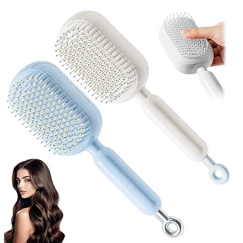 Miniatura 9 de Cepillo de pelo autolimpiante, cepillo retráctil con cerdas de masaje, peine antiestático fácil de limpiar para todo tipo de cabello, cepillo de
