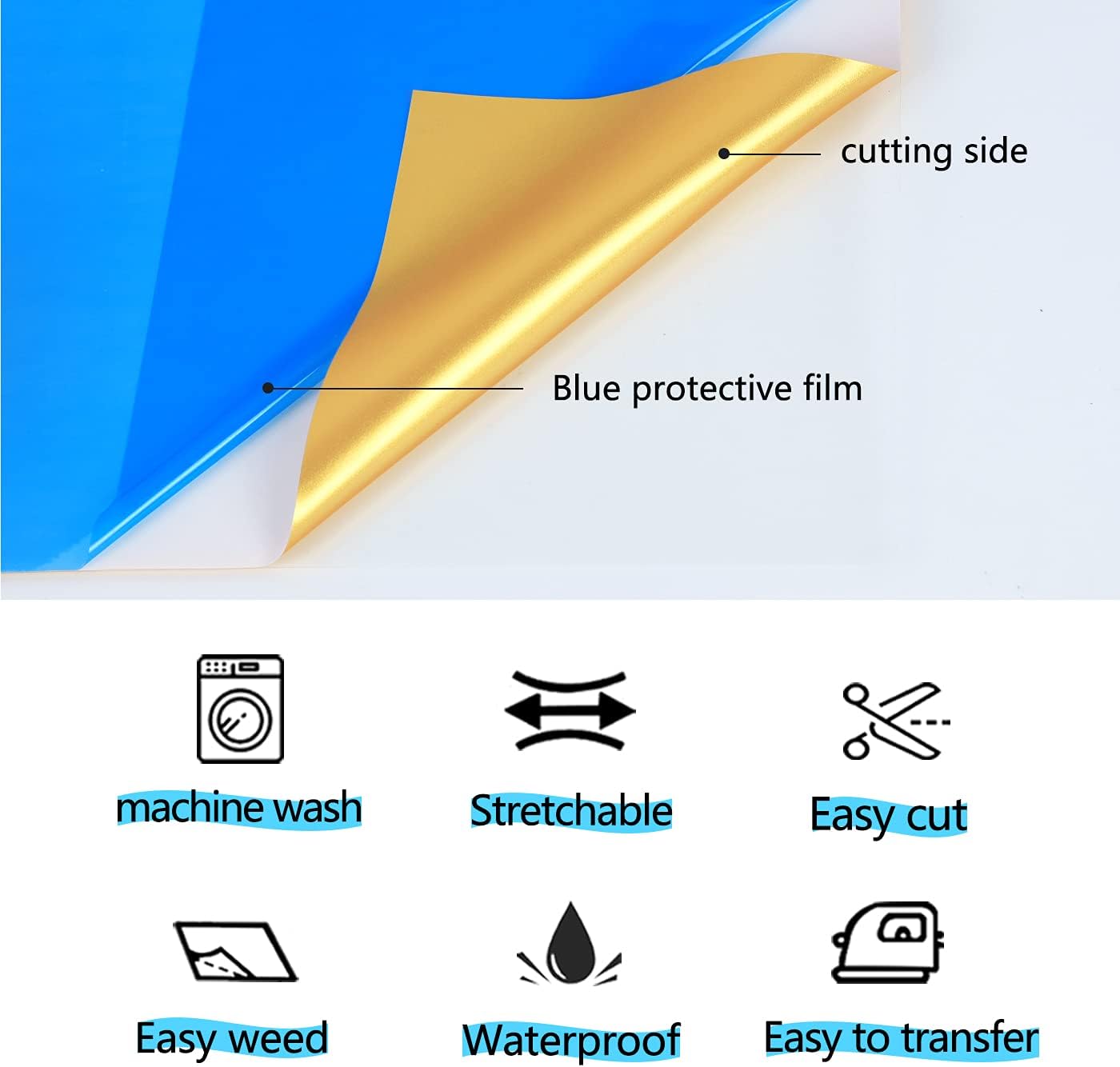 guangyintong Soft Metal Heat Transfer Vinyl Shiny Golden HTV Rolls, 12" x 12ft PU Stretchy Iron on Vinyl for T-Shirts, HTV Vinyl for All Cutter Machine Easy to Cut & Weed for Heat Vinyl Design