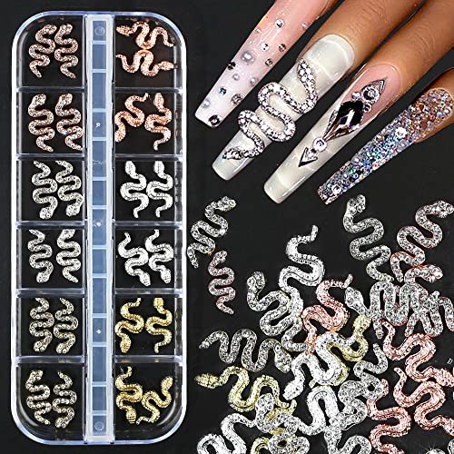 24 Stück 3D Schlange Nagel Charms Strasssteine Nägel Metall Schlangen Nagel Anhänger Legierungs Nail Art Schmuck Glitzersteine Nagel Kunst Dekorationen Nailart Strass Schmuckherstellung Nagel Zubehör