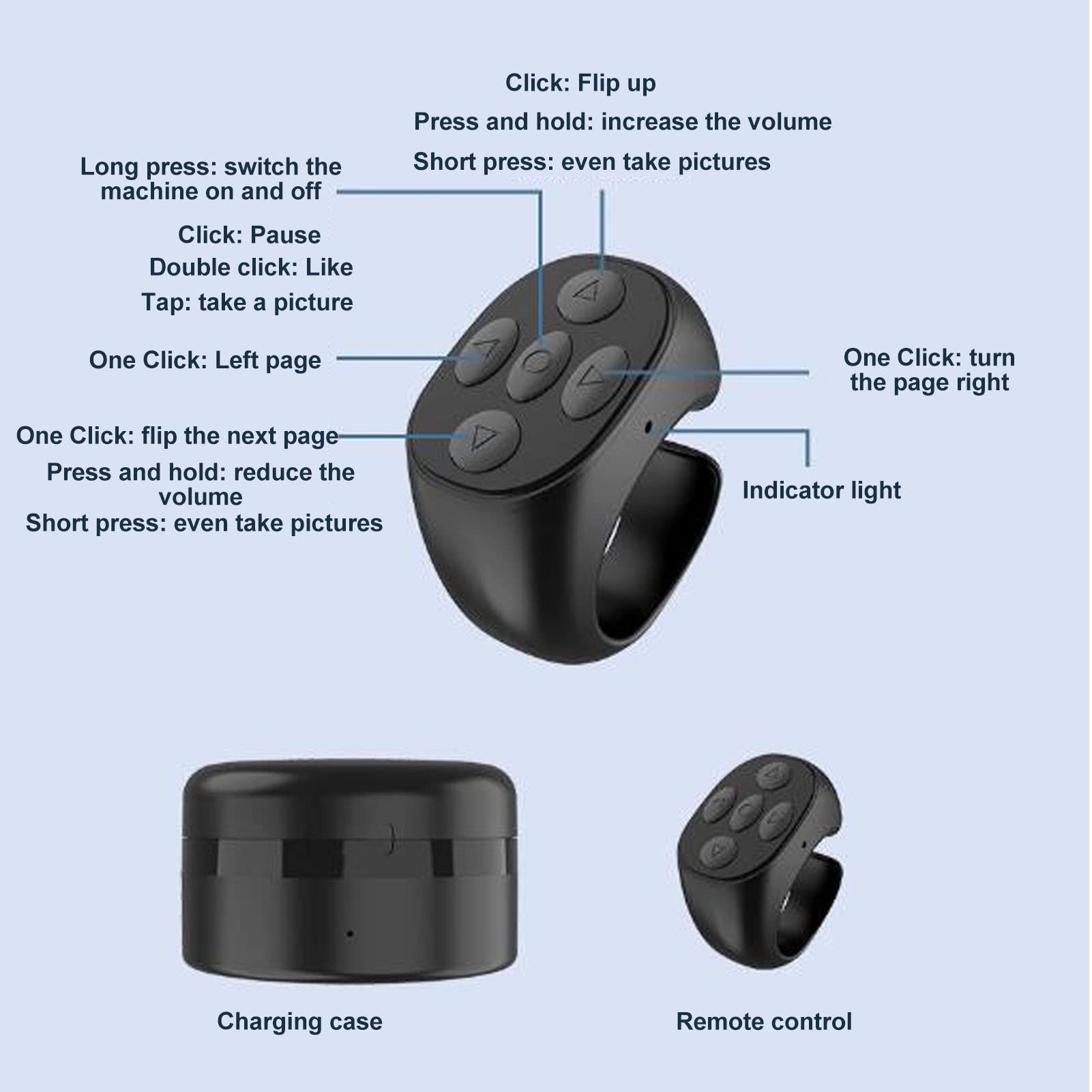 Tiktok Bluetooth Remote Control For Mobile Phone, Ring Finger Scroller Remote, Ebook Bluetooth