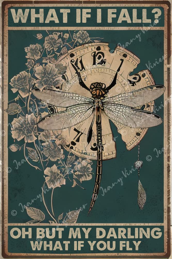 Targa in metallo con libellula e fiori, decorazione da parete