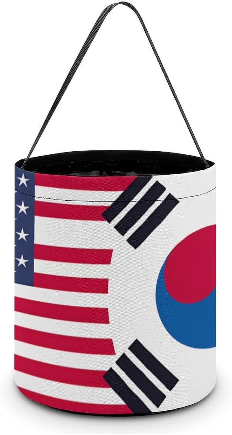 Korea South U.S. Friendship Flag Halloween Treat Bag Reusable Candy Basket Tote Goody Bags Gift Party