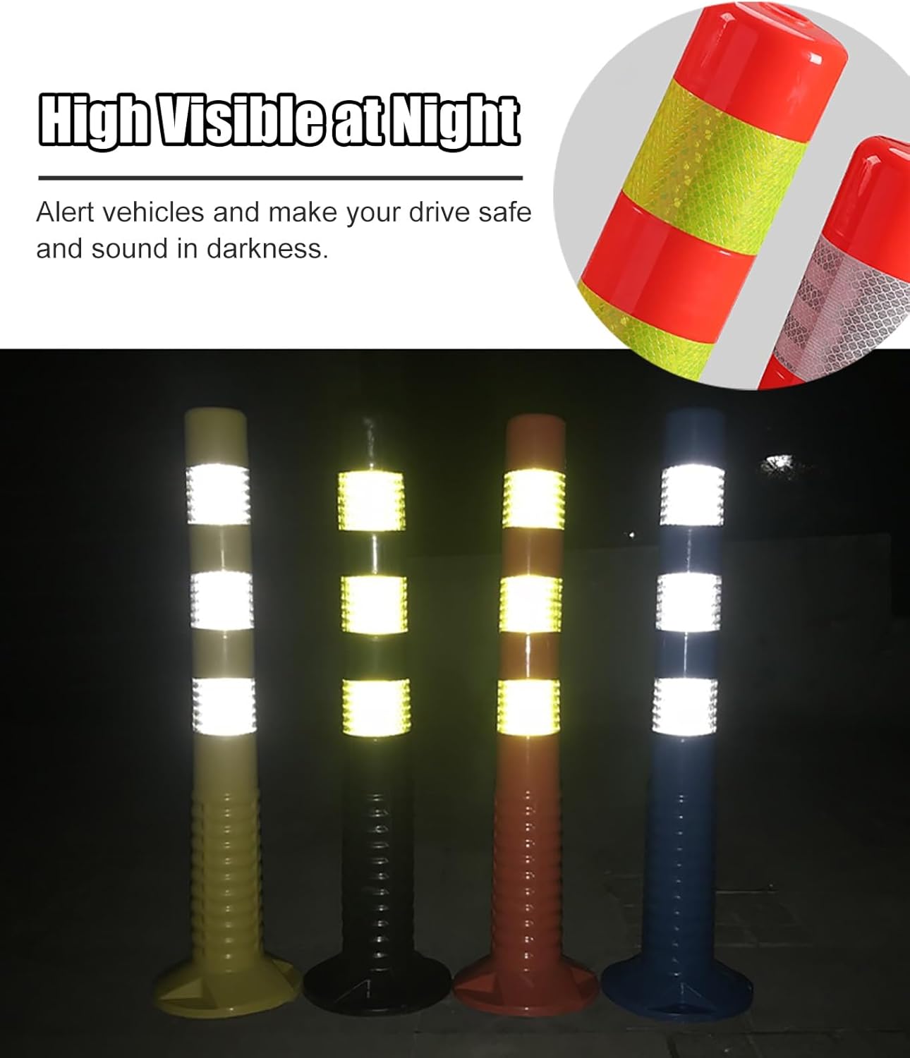 4-Pack Plastic Safety Cones - 30in Flexible Traffic Barriers, Red & White Caution Road Cones for Driveway, Parking Lot, Garage Warning, 76cm Height