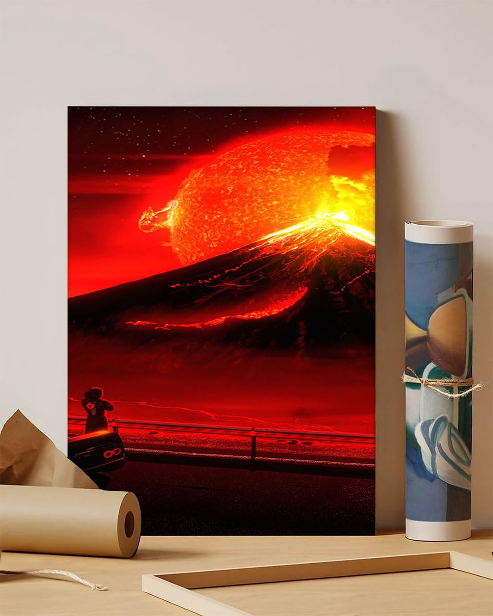 GADGETS WRAP Canvas Gallery Wrap Framed for Home Office Studio Living Room Decoration (11x14inch) - Volcano With Human Earth