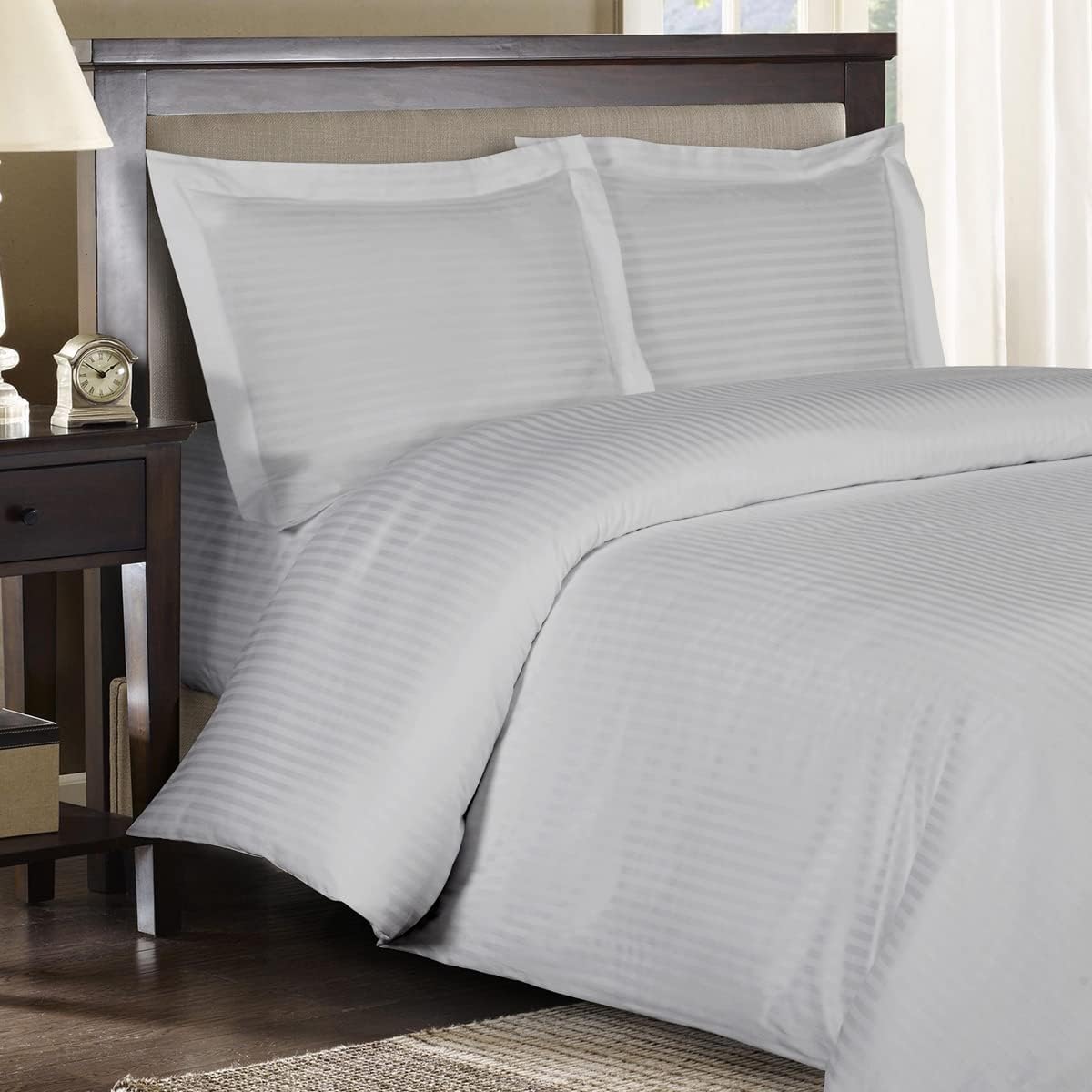 Precious Star Linen | Egyptian Cotton | Duvet Cover Super King 98x108 Inch | Zipper Closure & Corner Ties | Lightweight Breathable - 1 Piece Premium Duvet Cover Silver Grey Striped