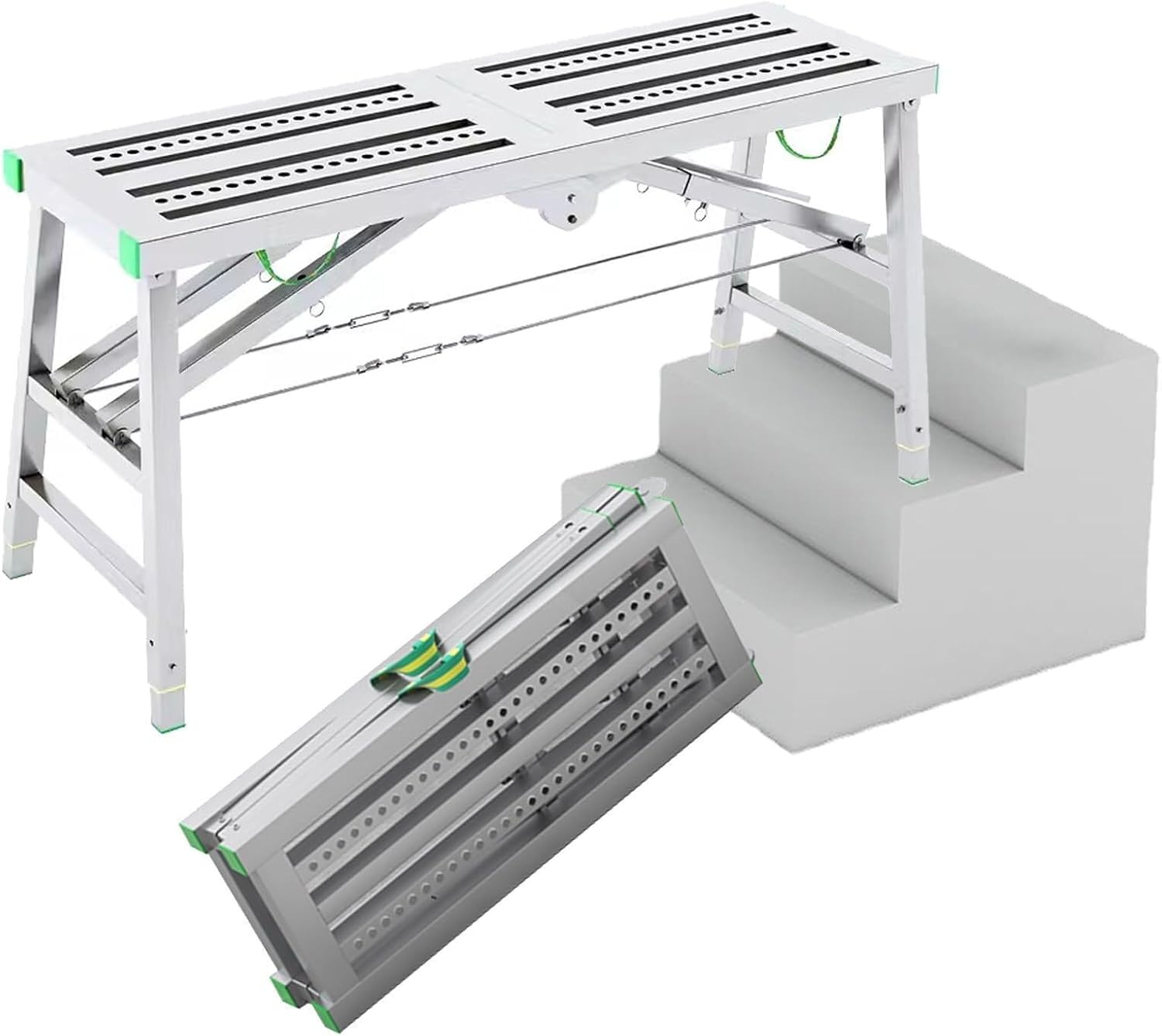 Folding Scaffolding Equipment 15.7inch Width Multipurpose Work Platform Scaffold Tower Ladder Stool Work Bench with 5-Gear Adjustable Height for Home Improvement, Maintenance Work(B,180x40cm)