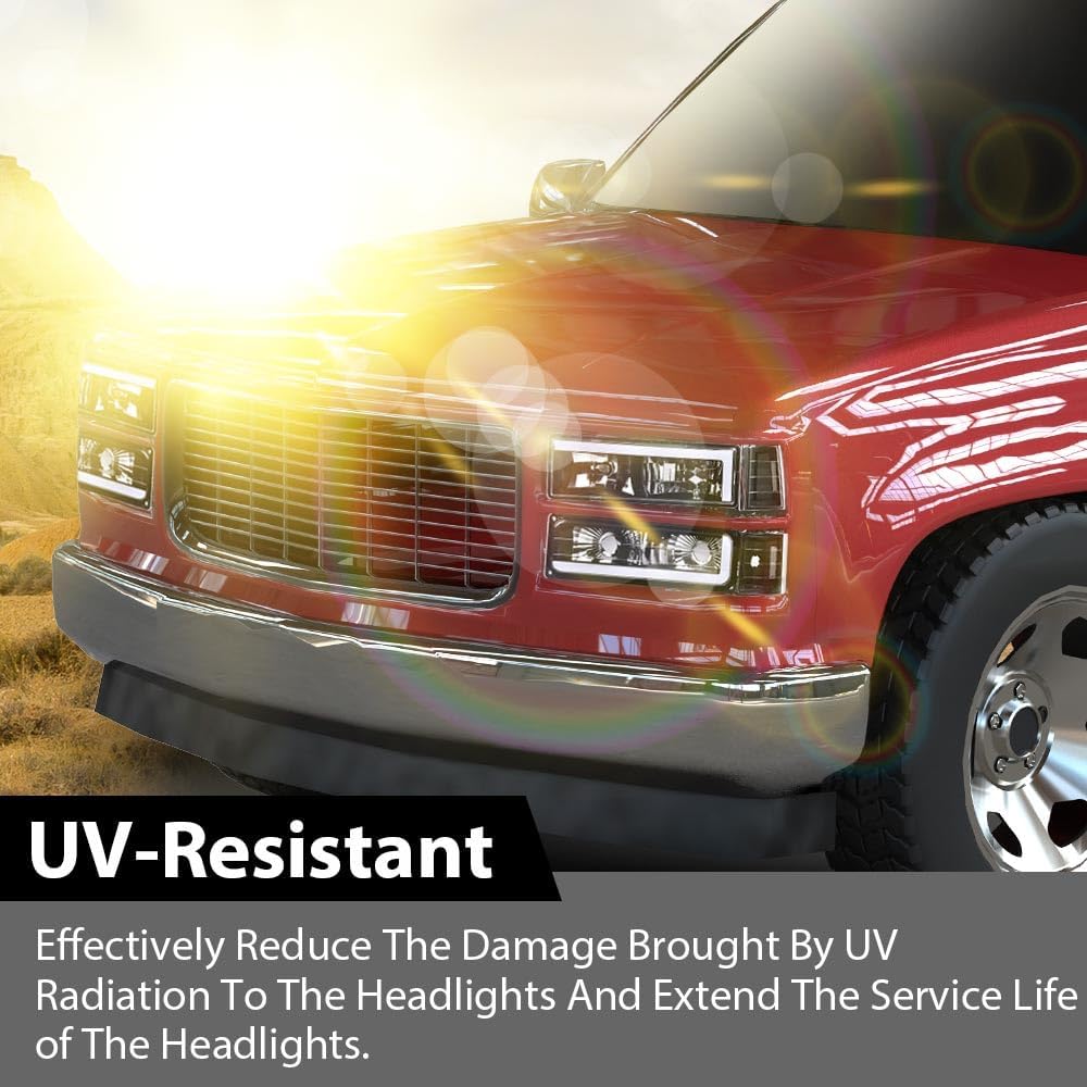 CROSSDESIGN LED Headlight Assembly Compatible with Chevy GMC & Chevy Suburban C/K 1994-1999/ Fit Chevy Tahoe & GMC Yukon 1995-1999 Pair Front Left & Right Clear Lens Black Housing Clear Reflector