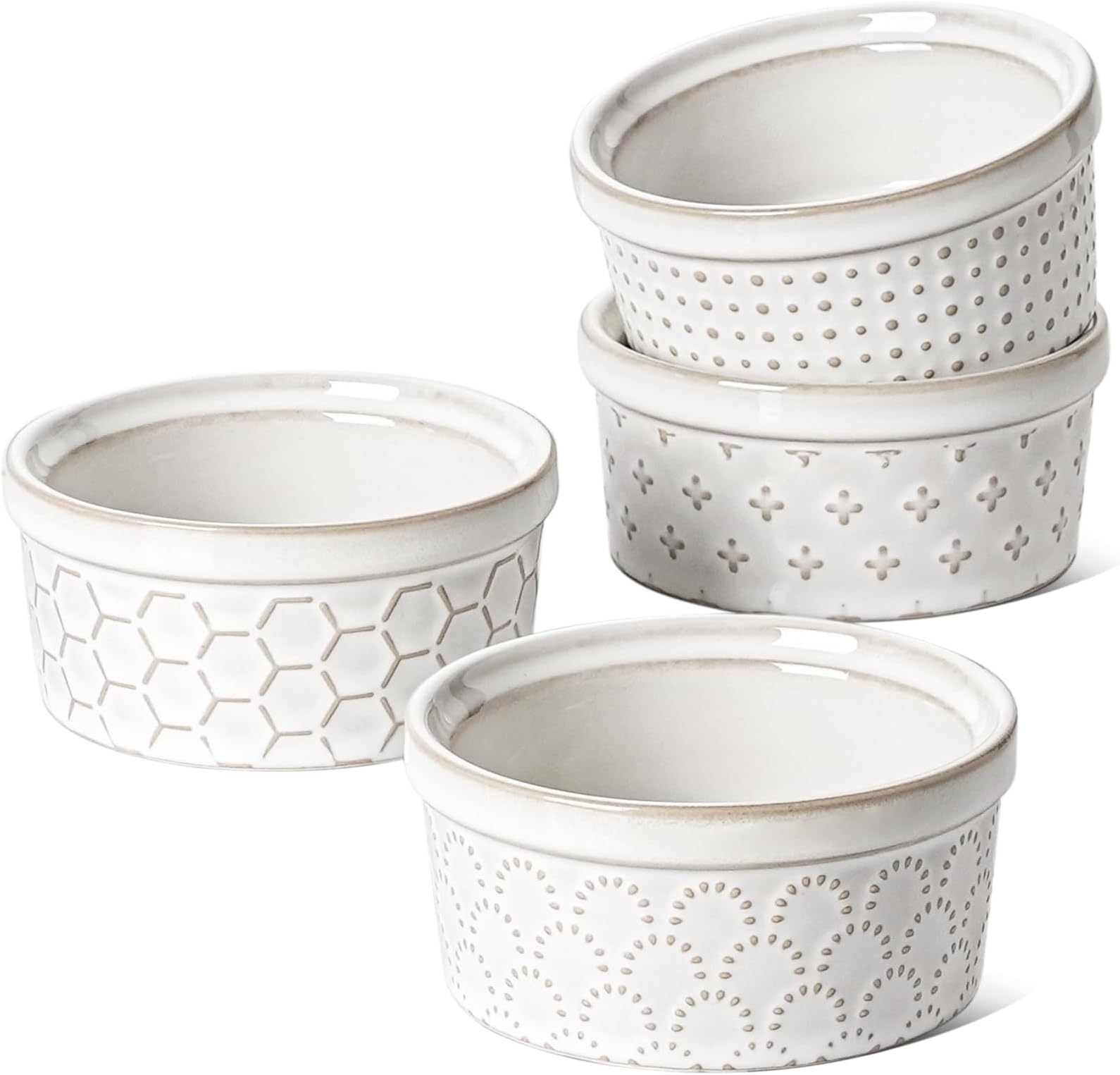 LE TAUCI Ramekins, 4 oz, 4-Inch, Set of 4, Arctic White
