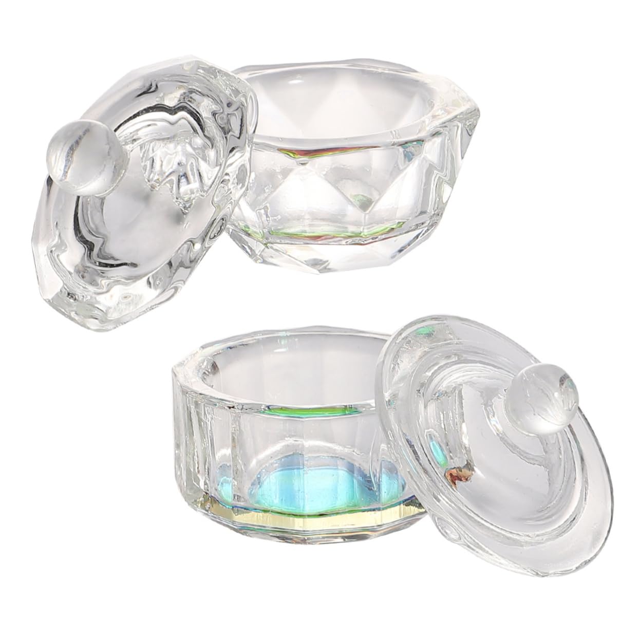 2pcs Manicure Crystal Cups Glass Nail Art Containers Lid Liquid Bowl for Nails