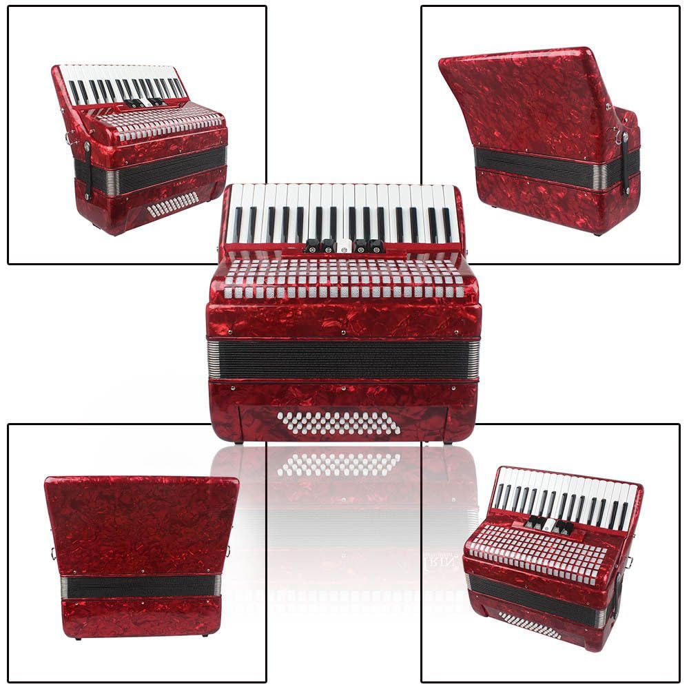 Fisarmonica in acero 34 tasti 48 bassi, corpo solido in xilofono, soffietto in pelle di agnello, nero rosso opzionale, vernice spray for pianoforte, adatta a principianti e professionisti, inclusa bor