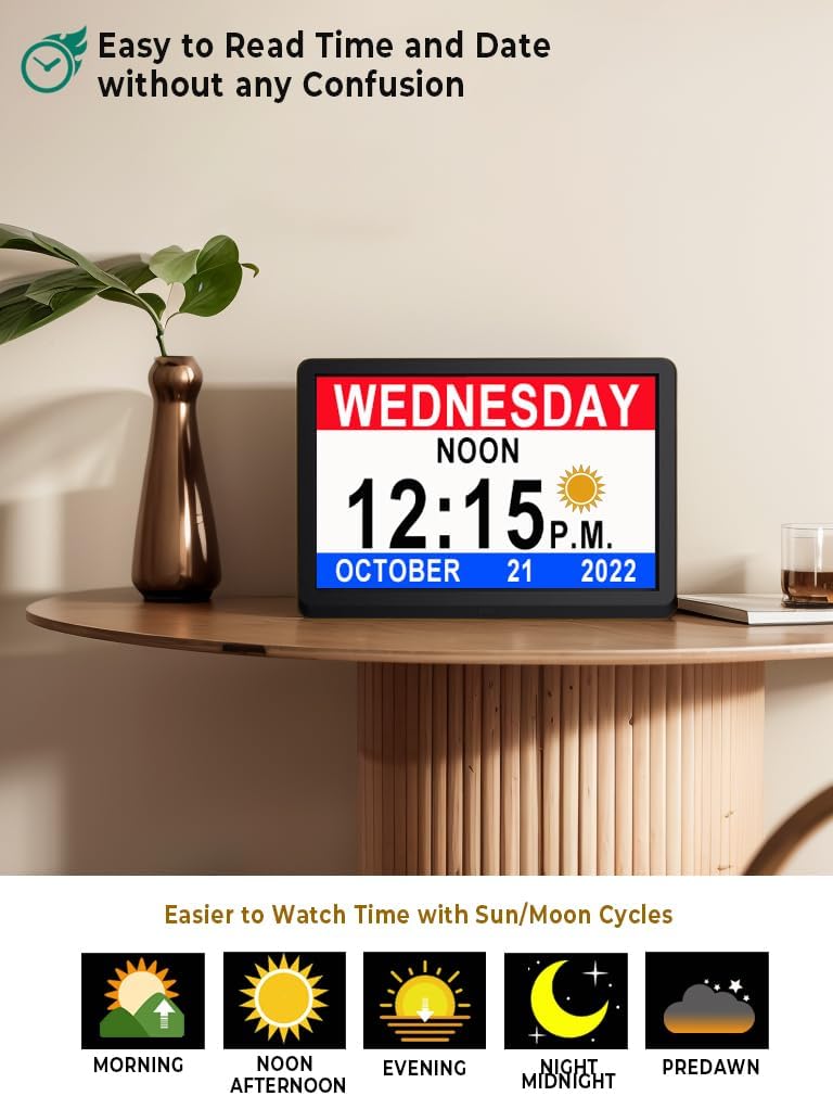 Upgraded 11.5" Large Clock with Voice Talking Date and Time, 27 Alarms Custom Reminders, Sleep Trainer, Large Number, Auto DST, 10 Levels Night Dimmer, Digital Calendar Clock for Elderly, with Remote