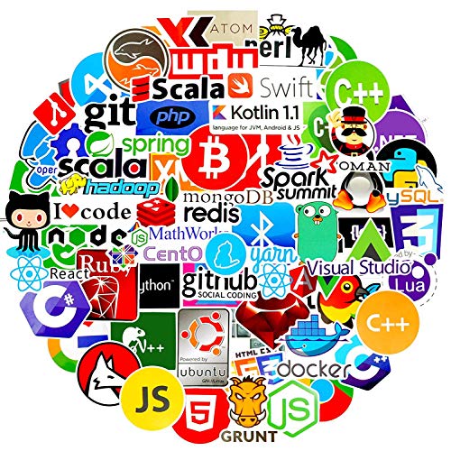 Sanmatic 72 stuks laptopstickers voor ontwikkelaars programmeertaal stickers IT-logo, C ++, Python, Linux, Swift, voor… - Image 3