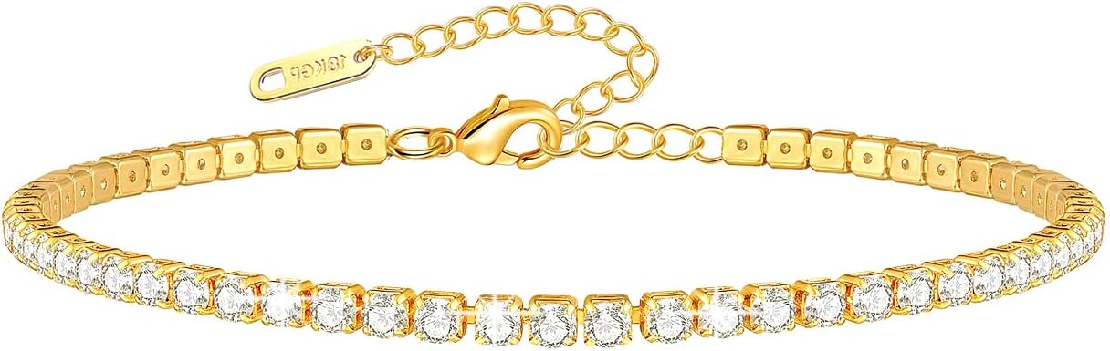 Cubic Zirconia Tennis Ankle Bracelets for Women 18K Gold Plated Adjustable Dainty Anklet Summer Beach Jewelry