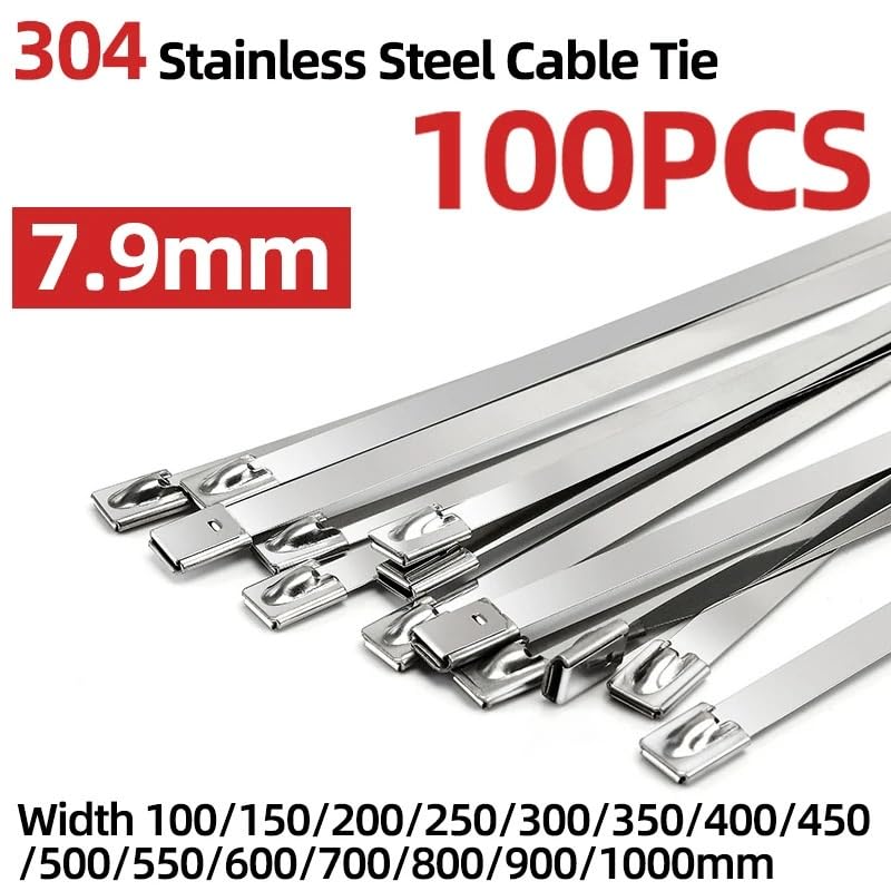 Opaski zaciskowe Opaski zaciskowe stalowe Opaski zaciskowe metalowe Stal nierdzewna ok. 100 szt. Szerokość 7,9 mm Opaski kablowe ze stali nierdzewnej 100-1000 mm Owijka wydechowa powlekane przewody Op