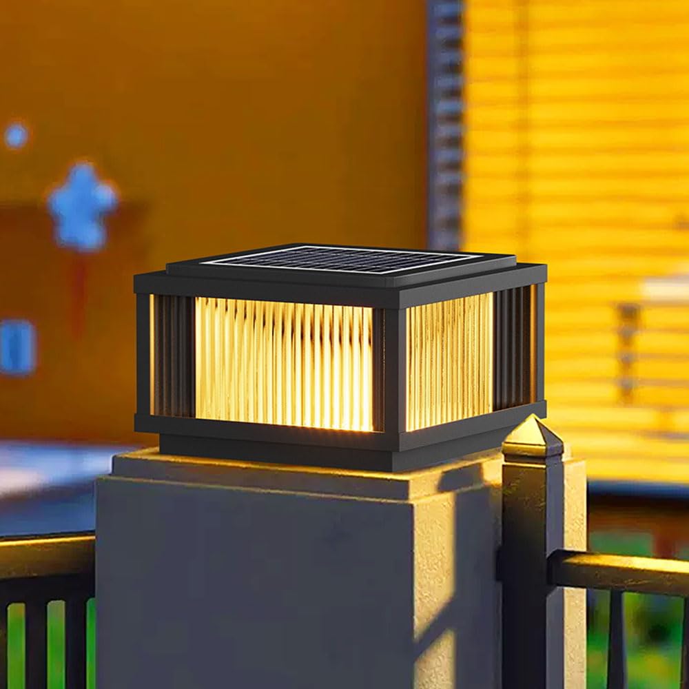 Solar Post Caps Lights Modern Outdoor Waterproof Column Pillar Lamps With Solar Powered LED Pedestal Lights Fence Deck Caps Lanterns Exterior Rainproof Landscape Lighting Mailbox Pier Pathway Lighting