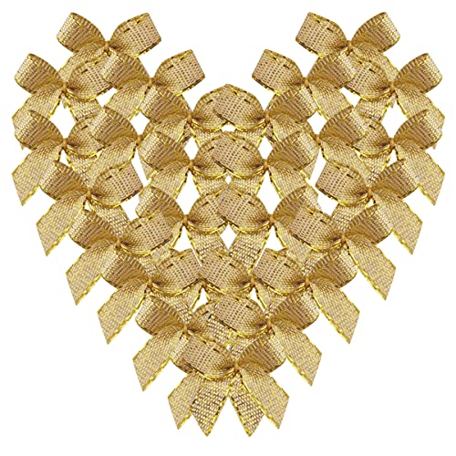 Micomon 50pcs 1-Inch Mini Gold Bows for Crafts Metallic Ribbon Bows Appliques Christmas Ornament Embellishment Decoration(Gold)