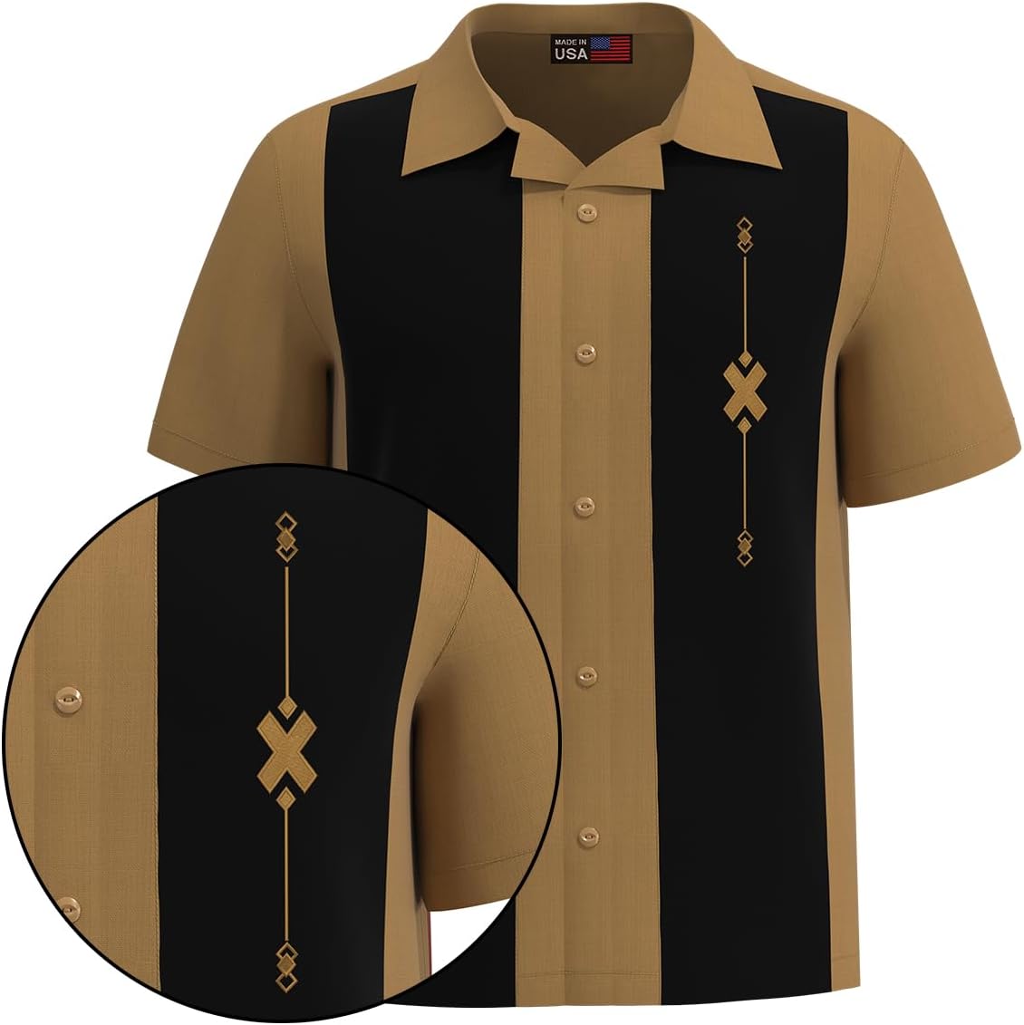 Men's Camp Cuban Short Sleeve Button-Down Bowling Camp Shirt ~ Vintage, Casual