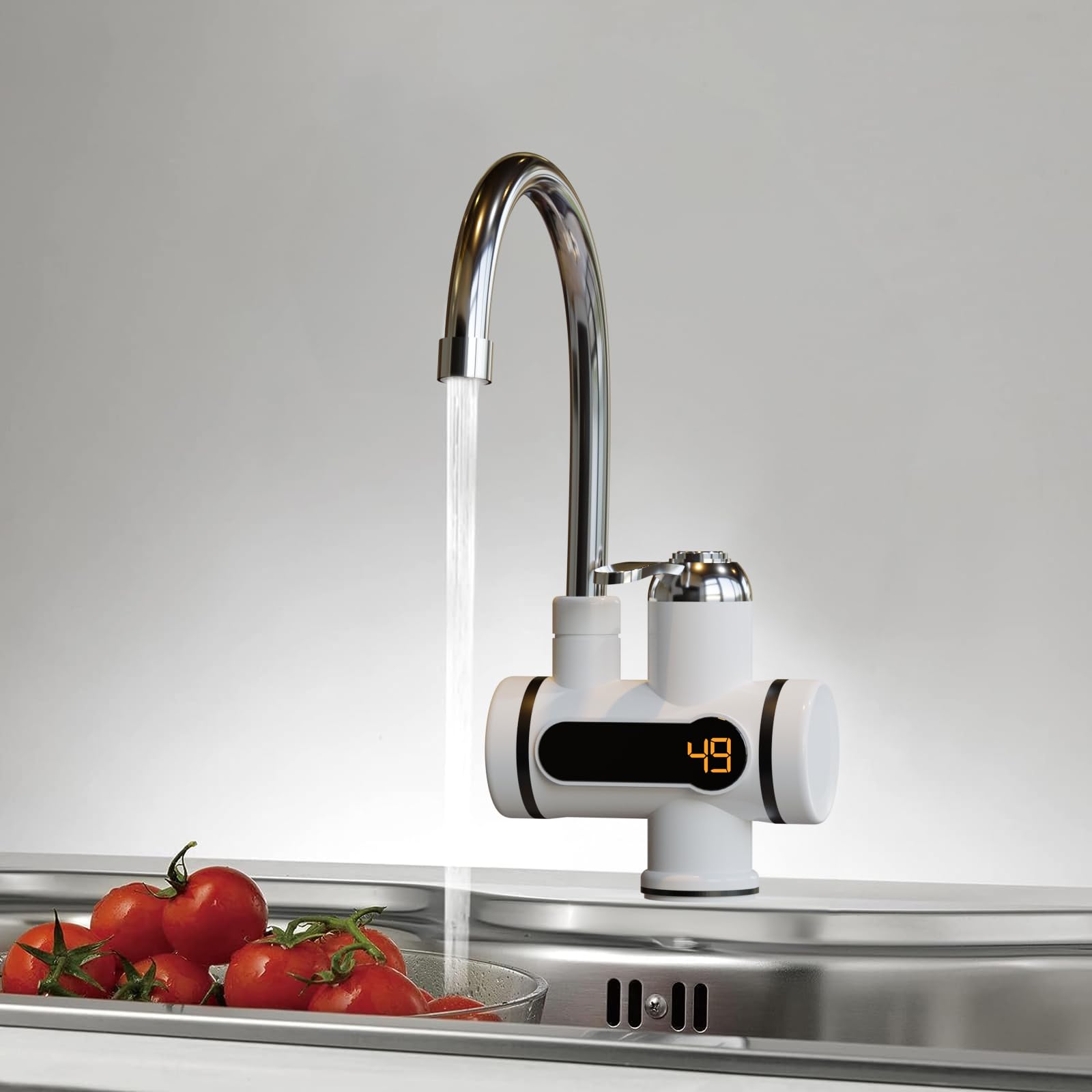 LANMOU Cuisine Electrique Chauffe-Eau Robinet d'eau Chaude et Froide à Double Usage Instantanée Chauffe Robinet 220V 3000W avec Affichage de la Température et Douche Amovible Tete Electrique
