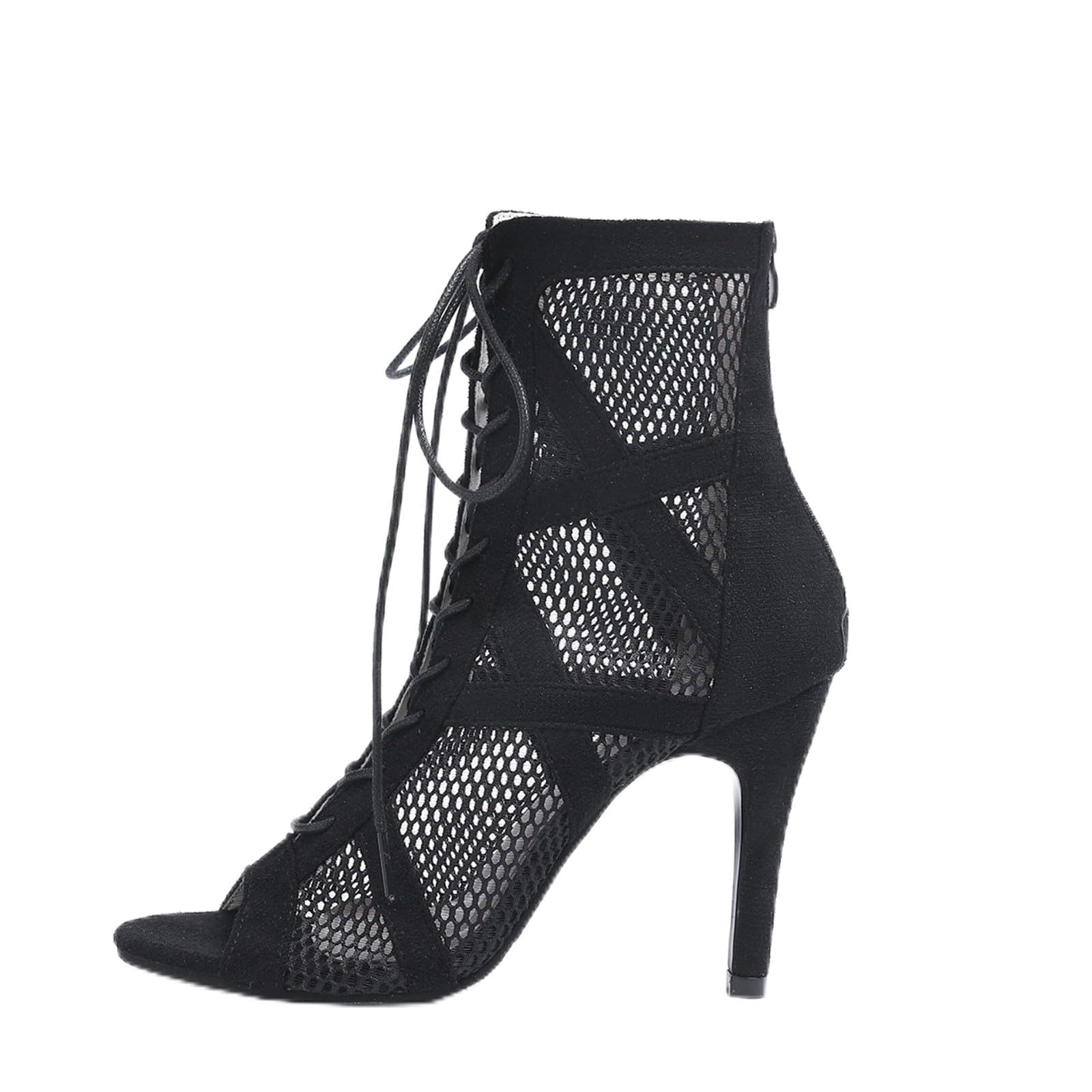 Scarpe da Ballo Donna - Tacco Heels Dance Donna Sexy 7cm Scarpe con Tacco Eleganti Heels Dance Shoes Decollete Tacco Alto Punta Aperta con Lacci