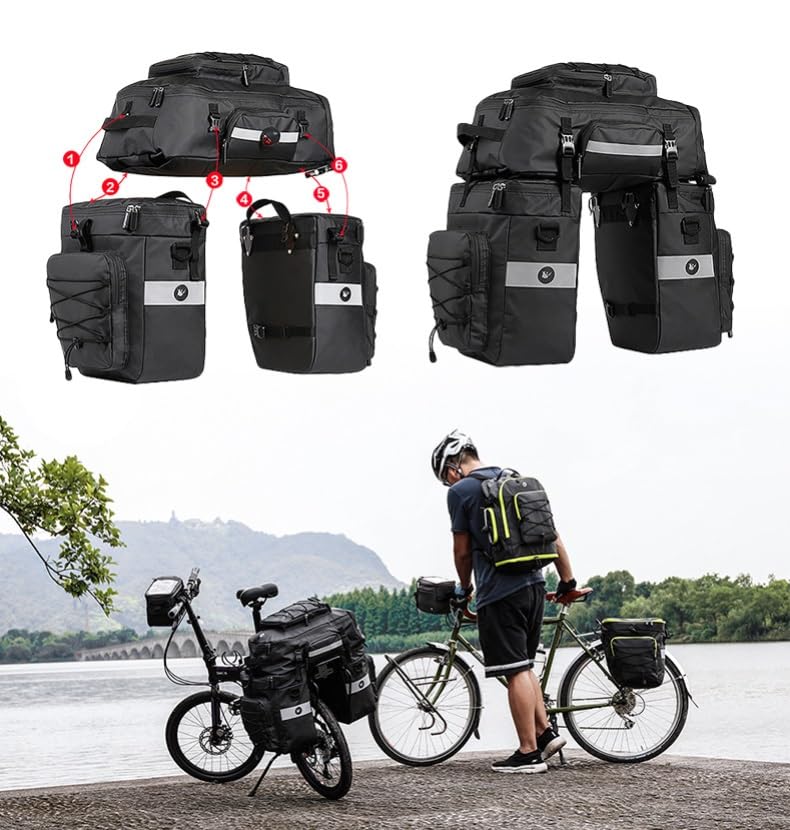3-in-1 Fahrradtasche Multifunktional Wasserdicht Fahrradtaschen für Gepäckträger Hohe Kapazität Fahrrad Taschen Hinten Gepäckträger, Rucksack und Umhängetasche mit Regenschutz