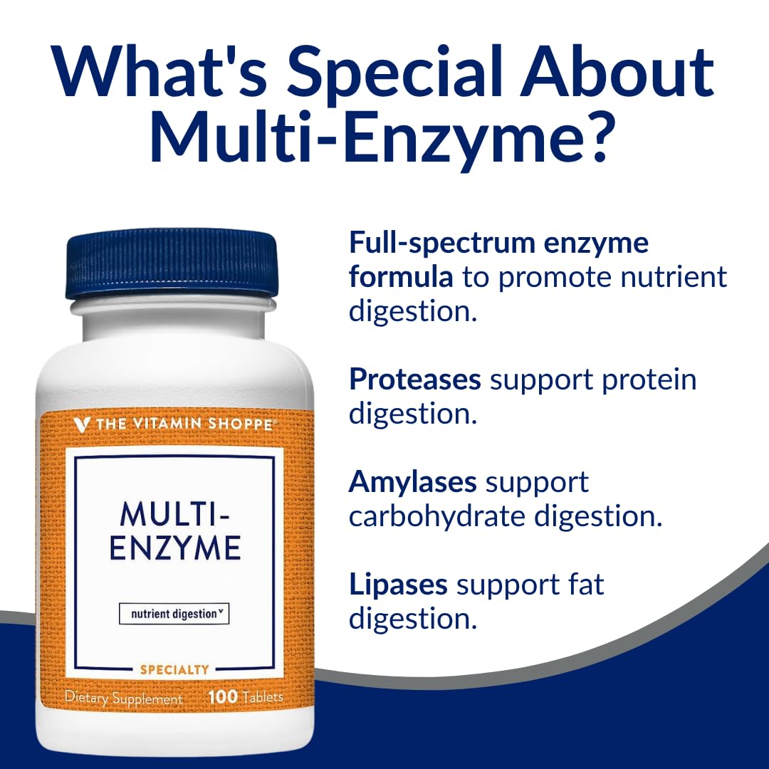The Vitamin Shoppe Digestive Enzymes - Complete Multi-Enzyme Formula | Protein Fat Carb Digestion | 100 Tablets | Plant-Based — Amazon image 4