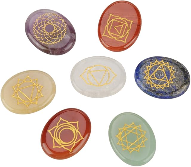 Chakra Stone 7Pcs/Set Engraved Spiritual Healing Meditation Palm Stones Reiki Chakra Crystal Therapy