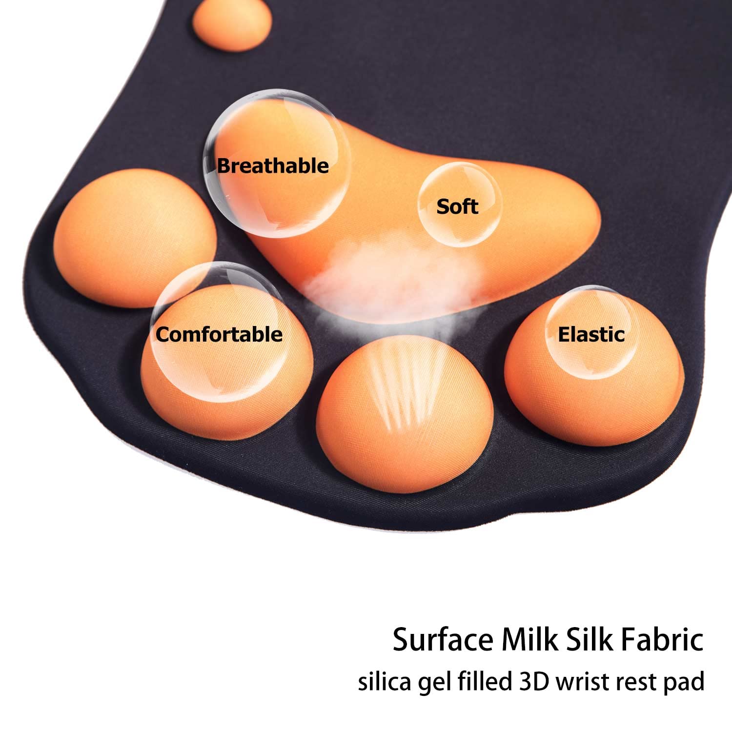 DOBAOJIA Tappetino Mouse con Poggiapolsi, Mouse Pad Ergonomico, Tappetino per Mouse con Zampa di Gatto Carino, in Morbido Silicone, Base Antiscivolo, per casa/ufficio/gioco, Nero e Arancia