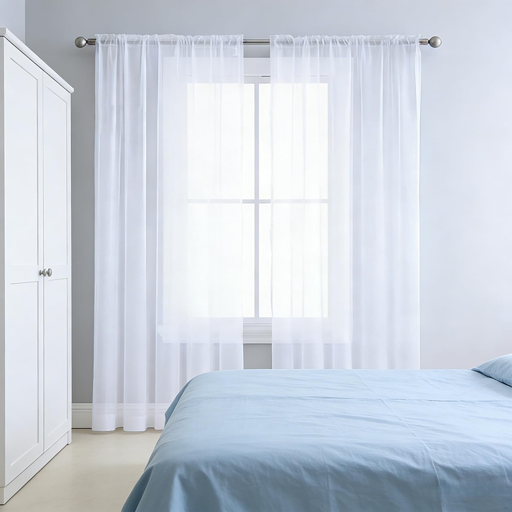 Visillos blanco 106x140 cm translúcidos para ventana de dormitorio moderno