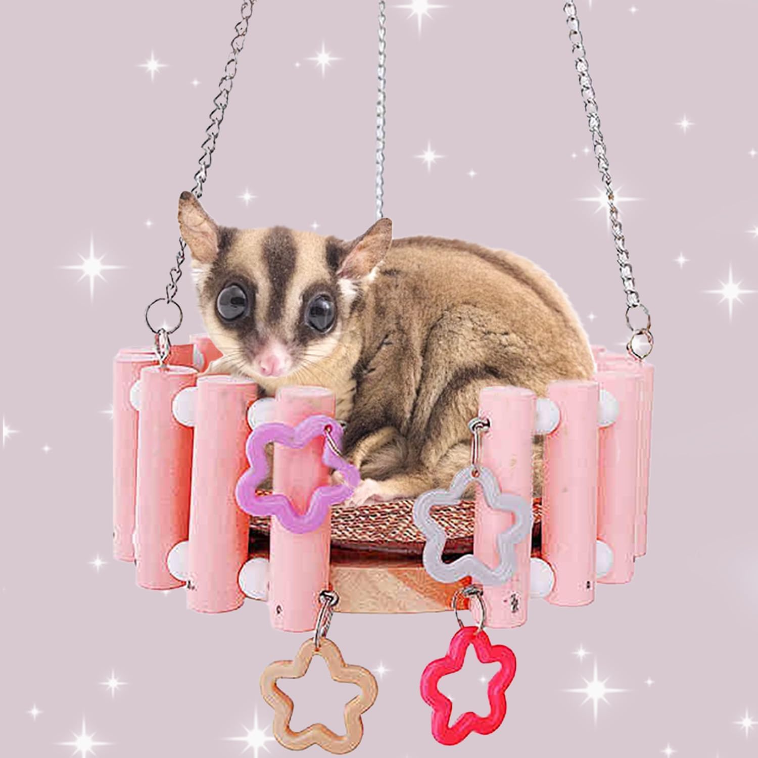 Sugar Glider Swing Toy Chew Toys Cute Small Animal Wood Jumping Platform Apple Wood Swing with Pad Hamster Flying Squirrel Parrot Ring Cage Squirrel Climbing Supplies (Purple + Plush pad)