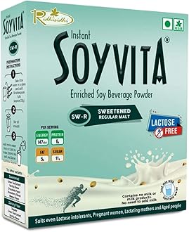 SOYVITA - SWEETENED Regular Malt | Lactose Free | ENRICHED Soy Beverage Powder | Serves-15 (500 GMS) | (Available in 200 GMS / 500 GMS)