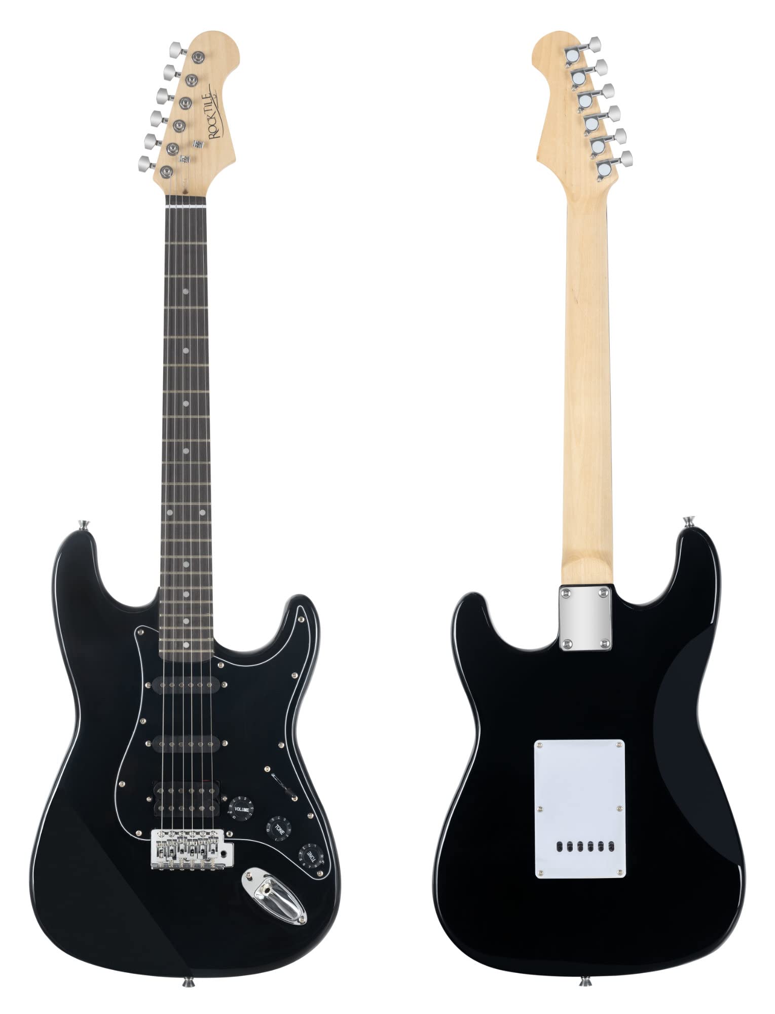Rocktile Banger's Power Pack Set Completo Chitarra Elettrica con Single Coil e Humbucker Pickups Nero (Amplificatore, Borsa, Cavo, Tracolla, Plettro, Tremolo, Corde di Ricambio e Scuola con CD/DVD)