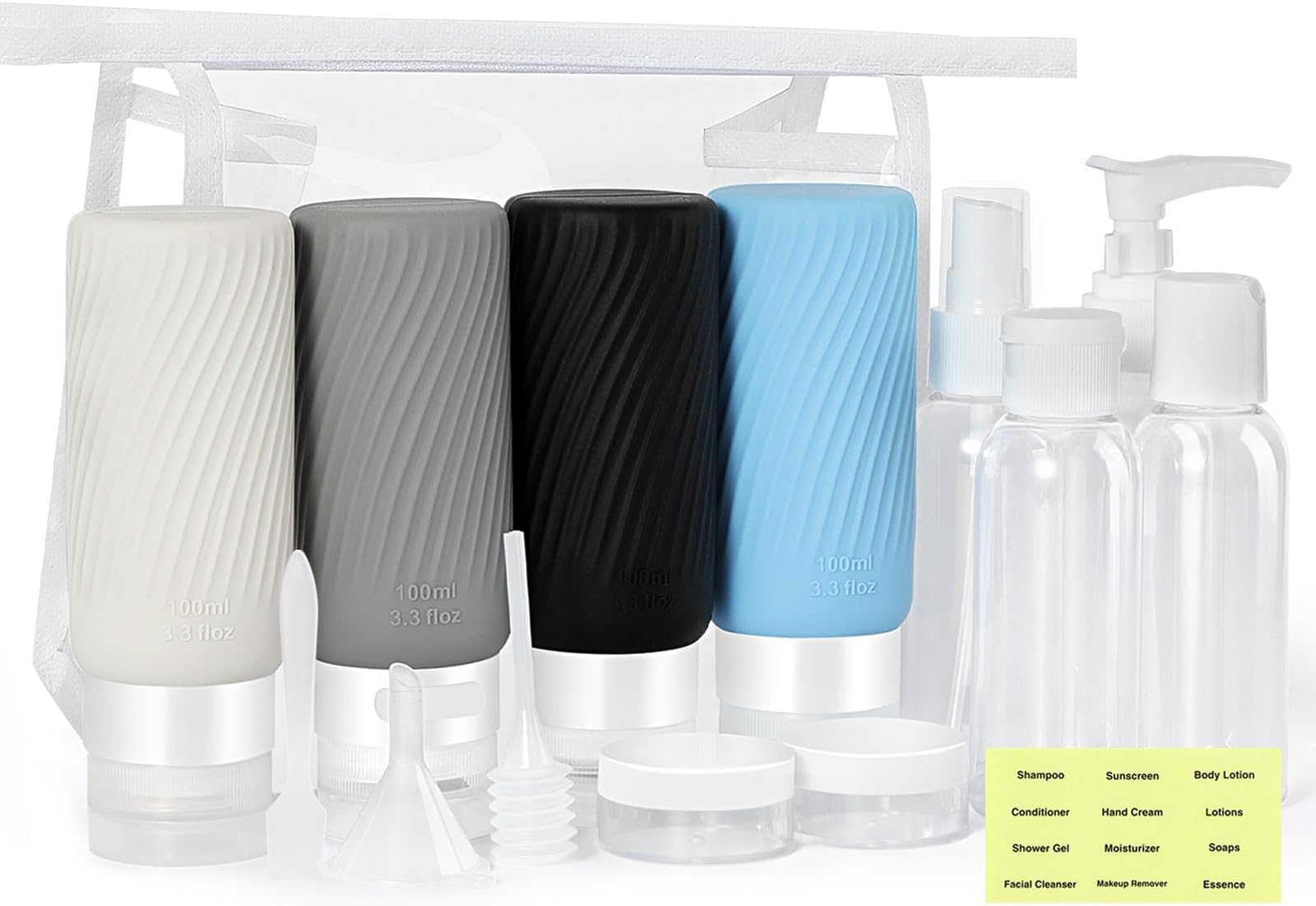 Kit De 11 Flacons De Voyage TSA (étanches Et Rechargeables)